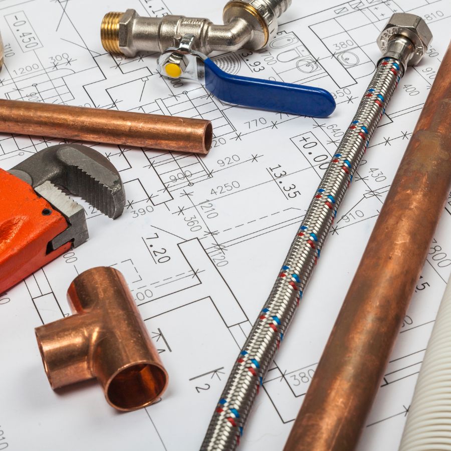 Bathroom plumbing tools and copper pipes for plumbing installation Sunshine Coast
