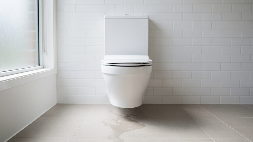 Modern bathroom toilet with hidden cistern leak signs