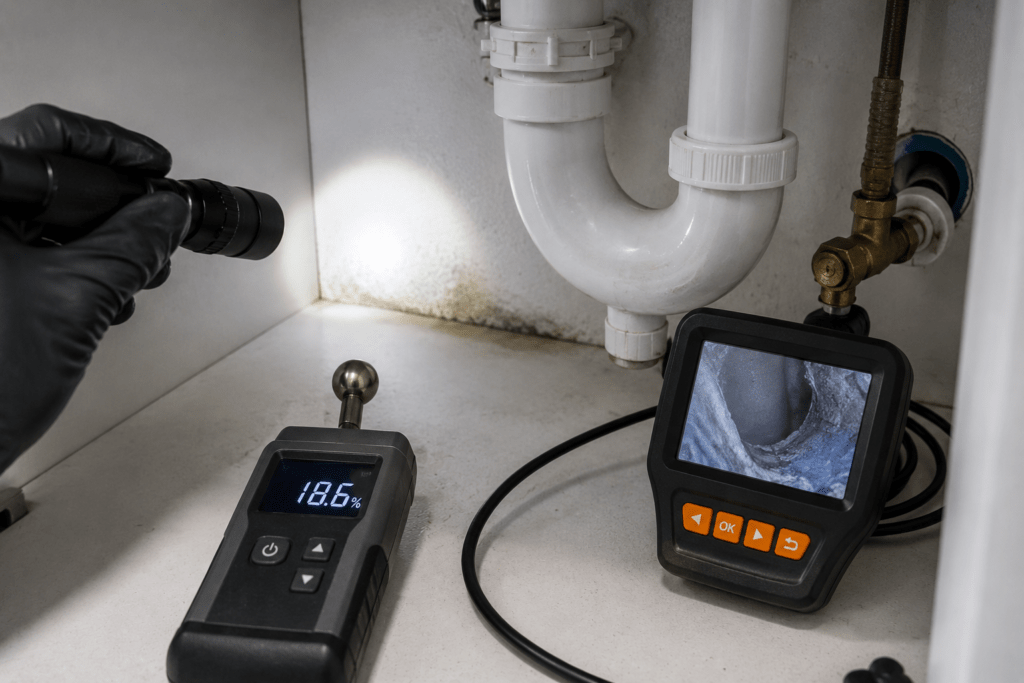 Plumbing inspection under the sink, Sunshine Coast