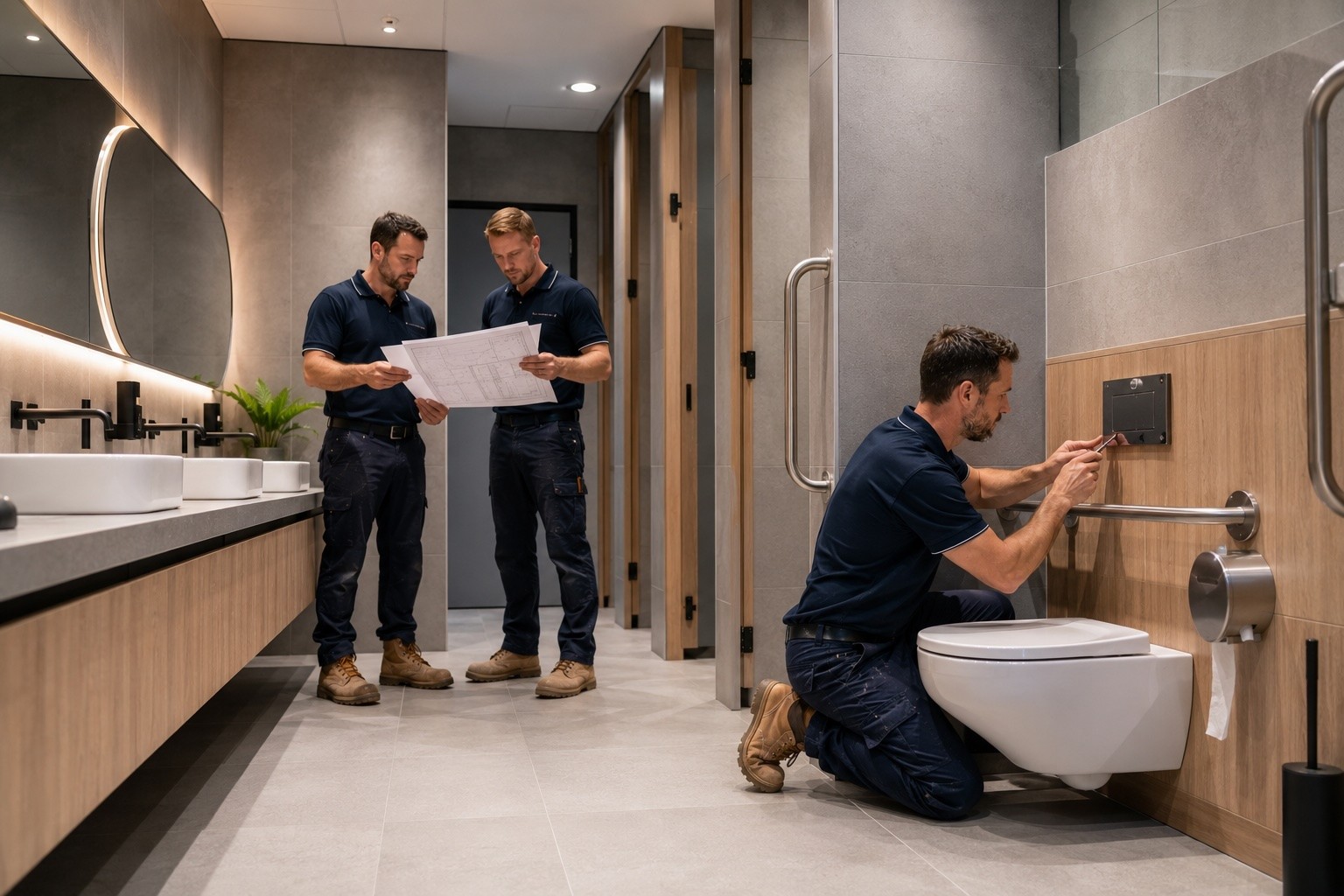 Commercial bathroom plumbing installation in Sunshine Coast business