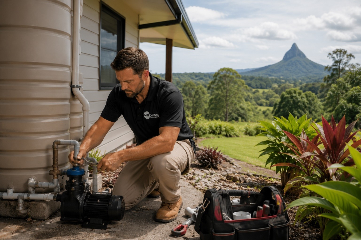 Qualified plumber working on a kitchen installation in Landsborough